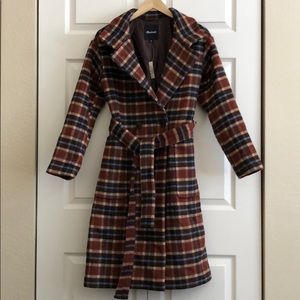 NWT Madewell blue and brown plaid coat